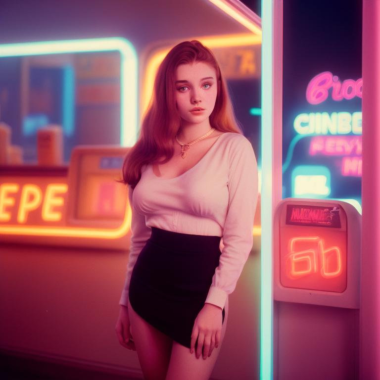 Photo of girl at a neon store